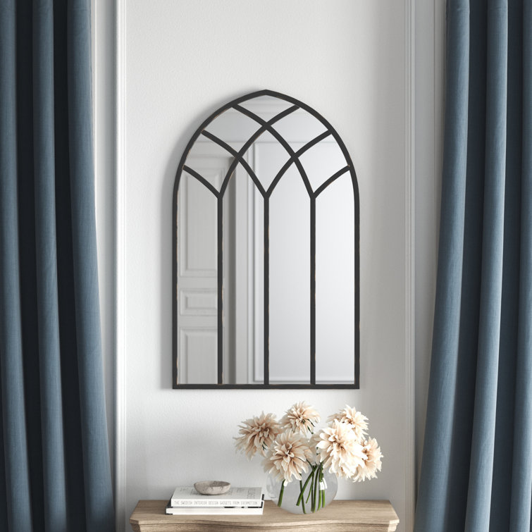 Kelly Clarkson Home Tall Arched Black Metal Framed Wall Mirror, 30" X